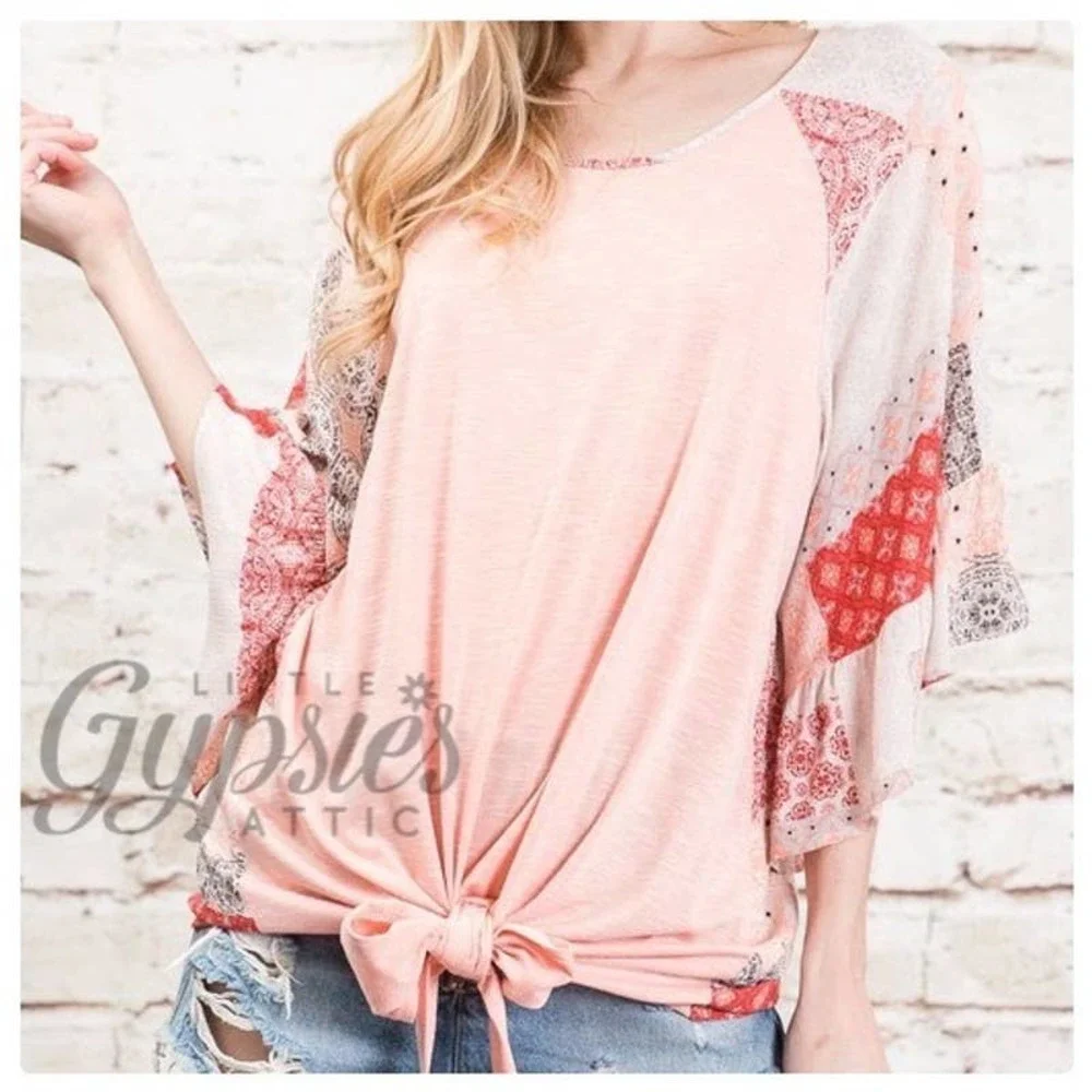 Big Bell Patchwork Sleeves Bohemian Top - Picture 7 of 9